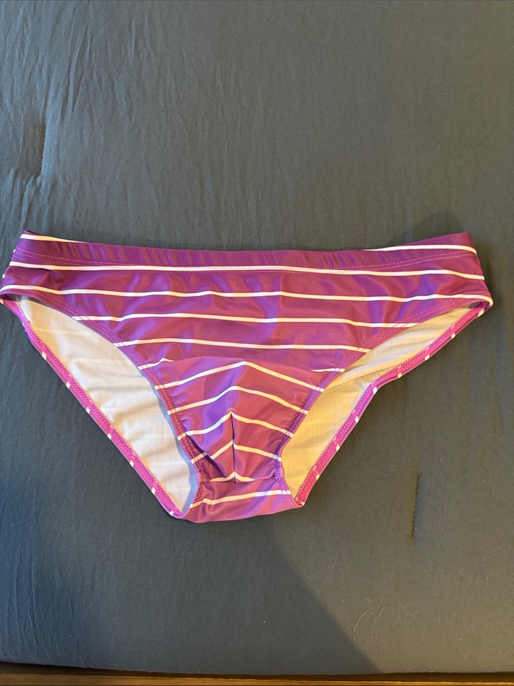 Men's Purple Striped Swim Trunks Unlined, Medium, Hombre Effect